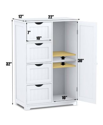 Bathroom Floor Cabinet Storage Organizer Cupboard w/ 4 Drawers Adjustable Shelf