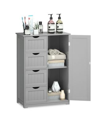 Bathroom Floor Cabinet Storage Organizer Cupboard w/ 4 Drawers Adjustable Shelf