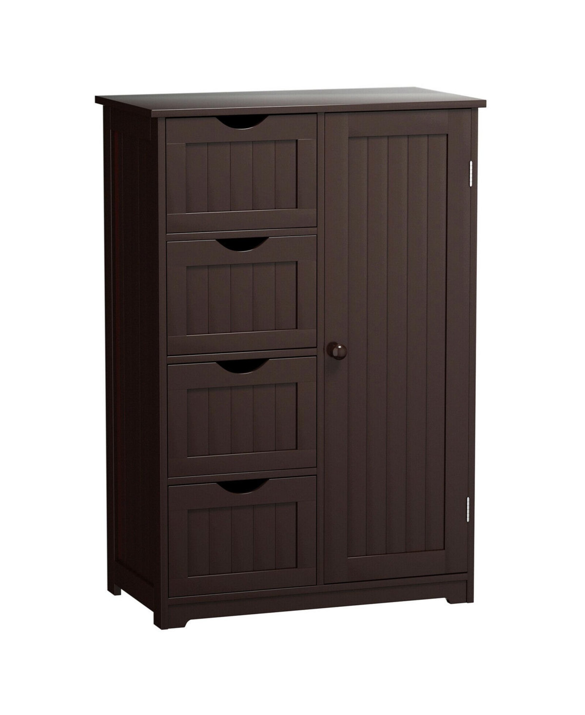 Bathroom Floor Cabinet Storage Organizer Cupboard w/ 4 Drawers Adjustable Shelf Brown - Dark brown