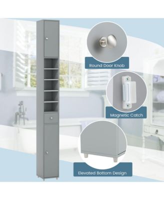 Tall Slim Bathroom Storage Cabinet Linen Tower w/Drawer Adjustable Shelves Black