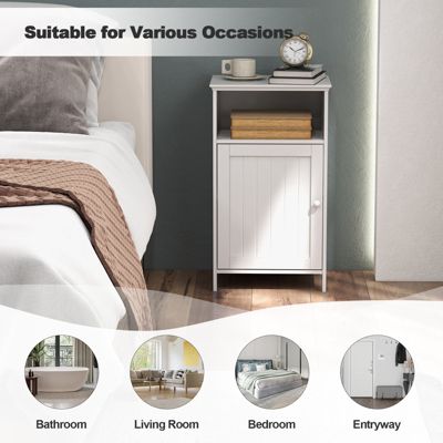 Bathroom Floor Storage Cabinet Side Table Adjustable Shelf Organize Freestanding