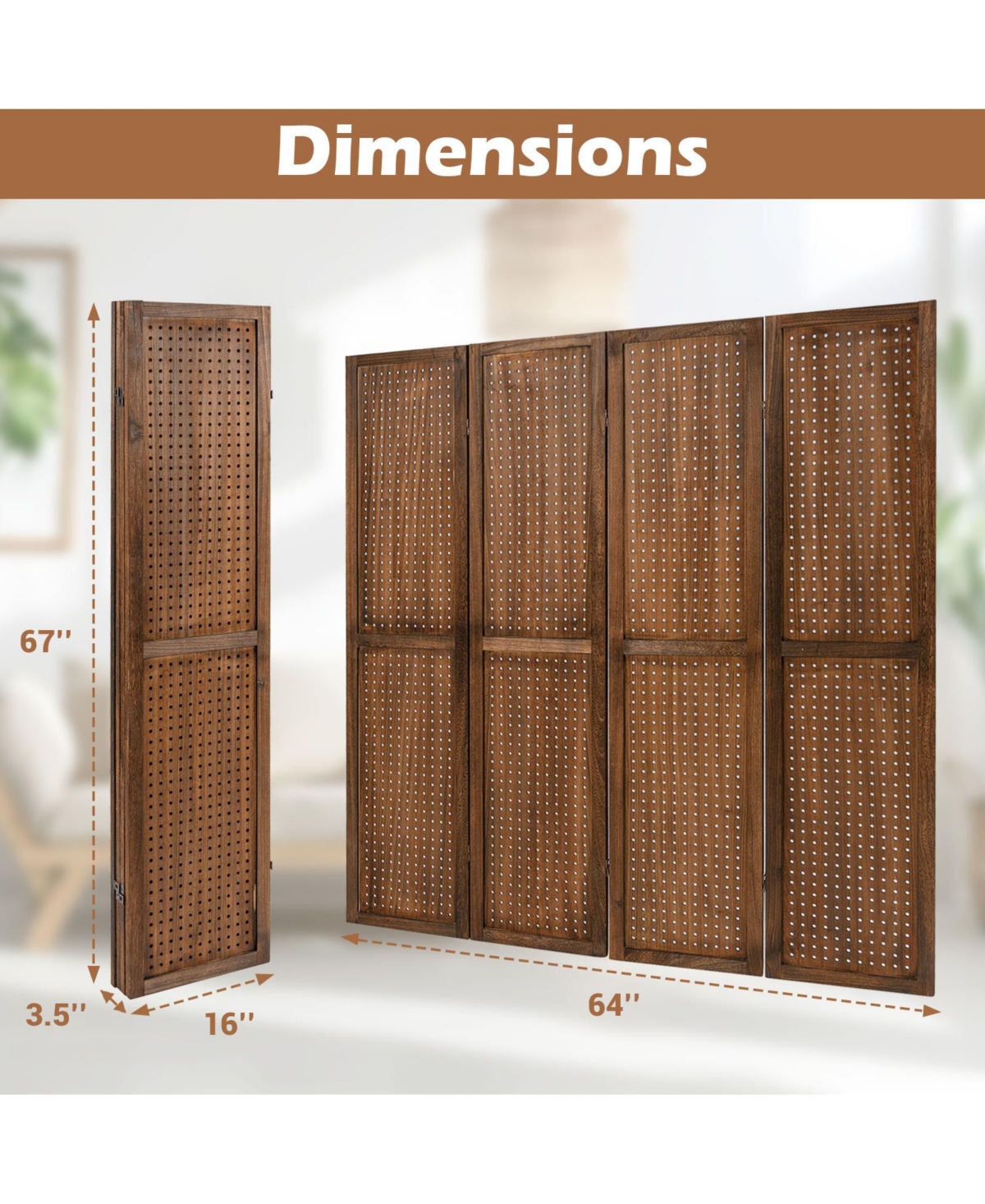 Pegboard Display with 360° Metal Hinges and Solid Wood Frame-4 Panel