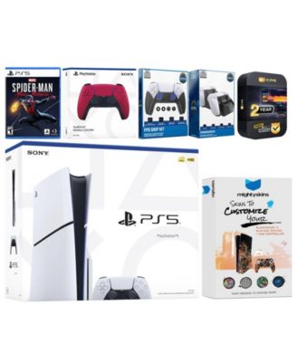 Playstation 5 Slim Disc with Spider-Man: Miles Morales, Extra Controller, FPS Grip Kit, Charge Dock and MightySkins Decal Voucher + 2 Year CPS Ex