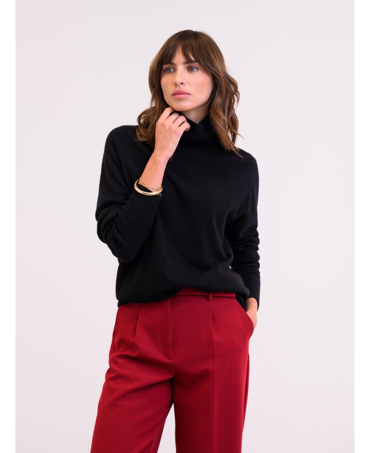 Women's Geelong Wool Slouch Turtleneck Sweater - Olive