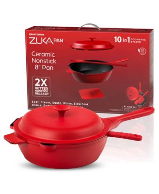 Zuka Ceramic 1.25 Qt. Ceramic 10 in 1 Nonstick Multi-Functional Saute Pan with Lid, Nylon Spoon