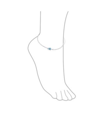 Hawaii Nautical Charm Sea Blue Opal Turtle Anklet Ankle Bracelet Sterling Silver