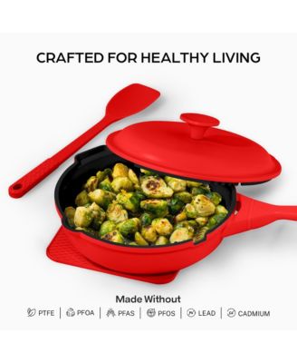 Zuka Everyday Pan 4.25 Qt. Ceramic 10 in 1 Nonstick Multi-Functional Saute Pan with Lid, Nylon Spoon, & Steamer Basket