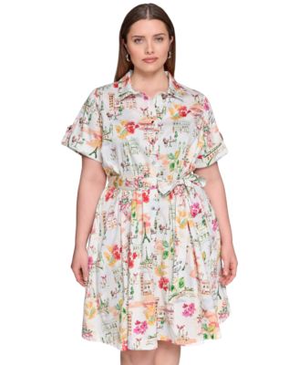 KARL LAGERFELD PARIS - Plus Size Conversational Belted Shirtdress
