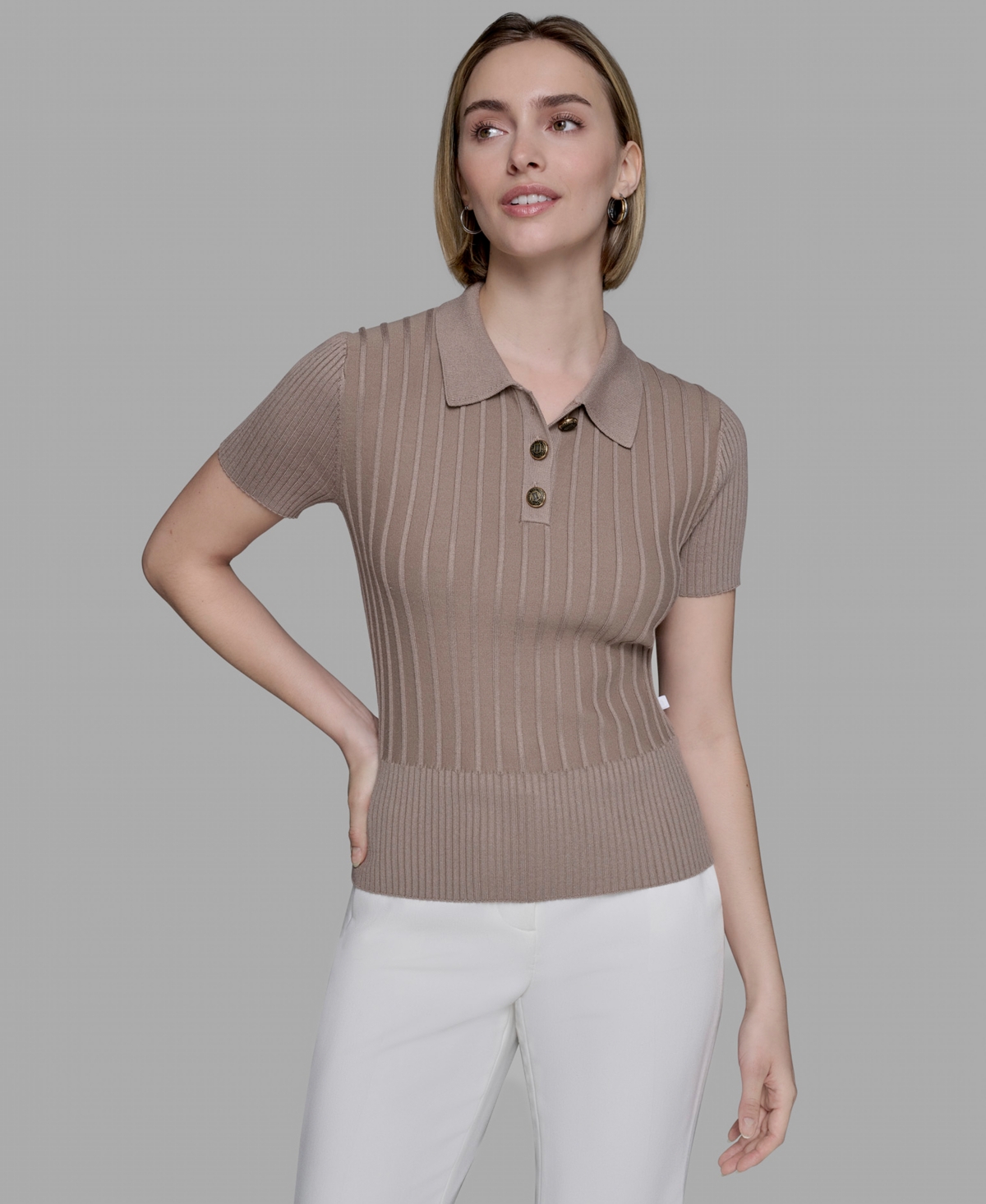 Women's Collared Ribbed Shirt - Truffle