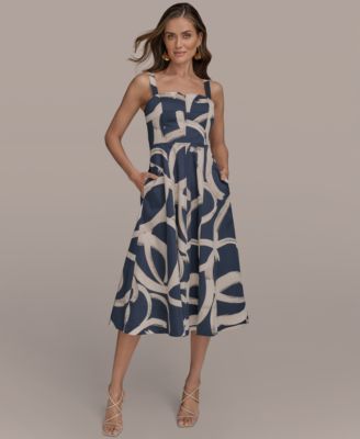 【Donna Karan New York】Printed A-Line Midi Dress Donna Karan New York Women's Printed A-Line Midi Dress - Macy's