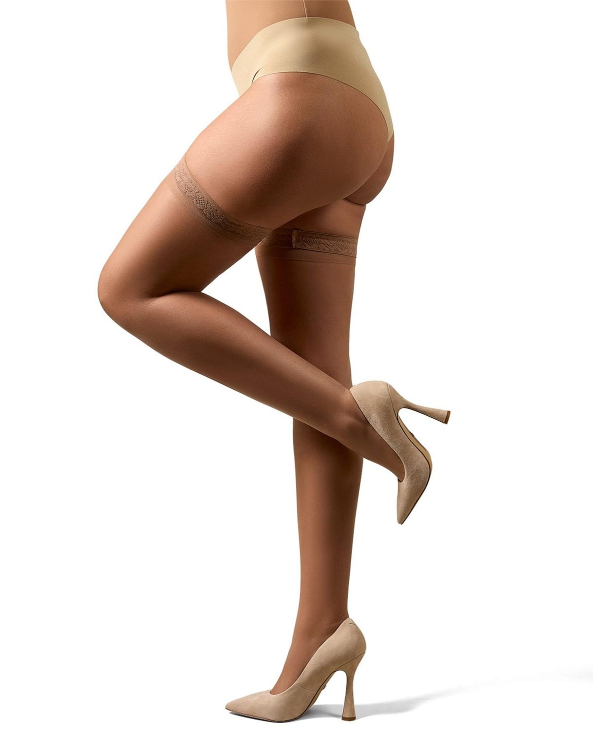 Women's Simply Bare Floral Lace Top Thigh High Tights Mm-109 - Honey