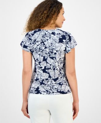 売れ筋商品|||ジョーンズニューヨーク カットソー トップス レディース Petite Botanical-Print Keyhole Top Pacific Navy Multi Jones New York Petite Botanical-Print Keyhole Top - Macy's