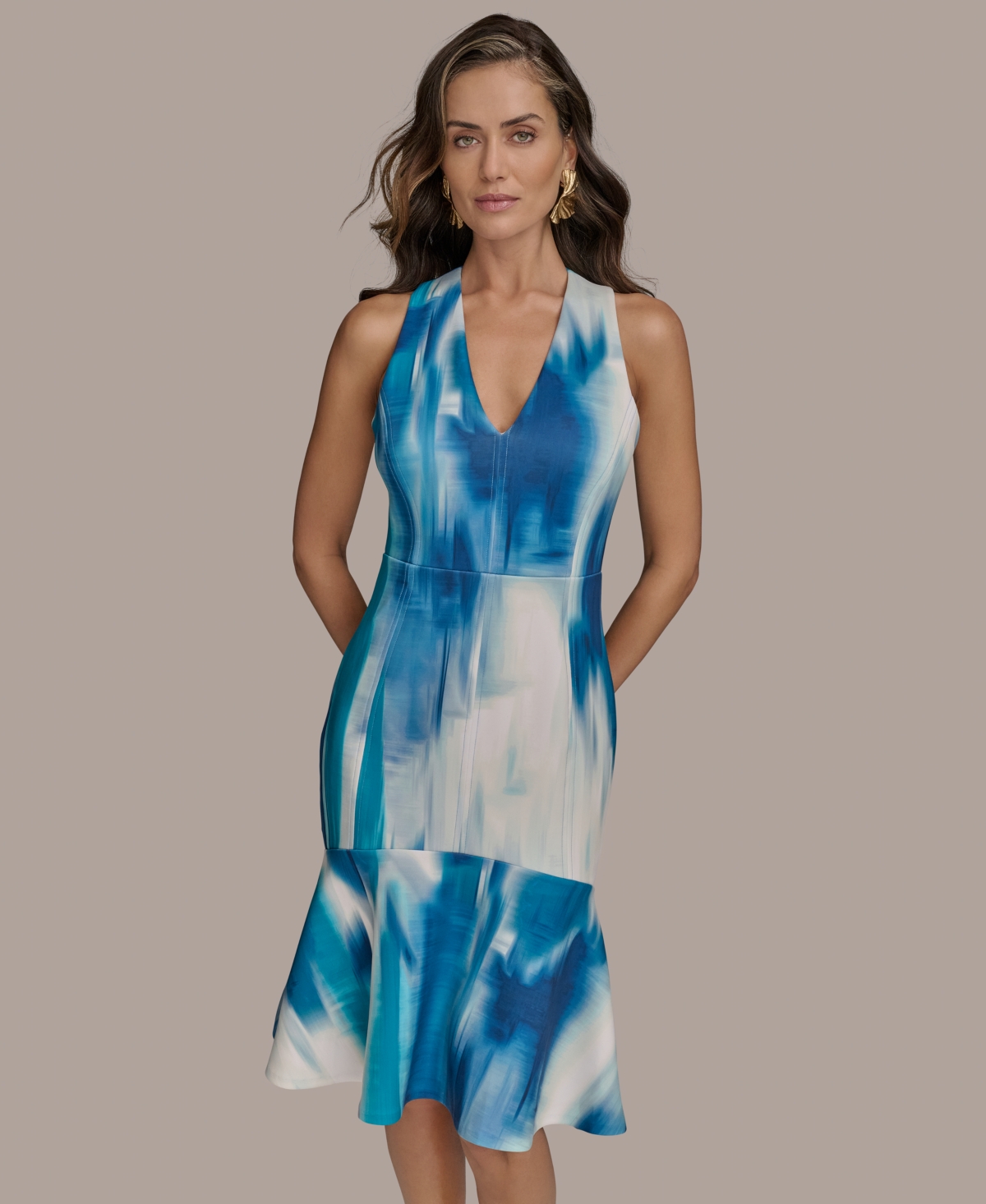 Donna Karan New York Sleeveless Ruffle Hem Dress In Multi