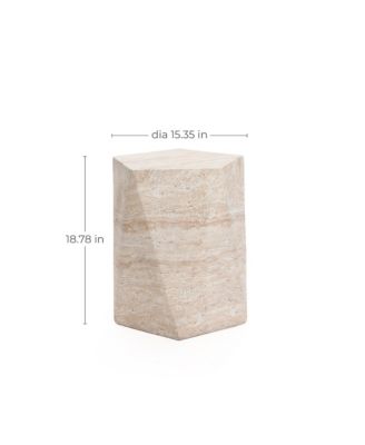 Outdoor Accent Side Table, 18'' Travertine-Style Irregular Textured Cement Patio End Table