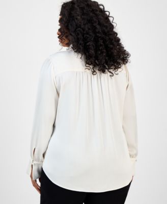 Plus Size Long-Sleeve V-Neck Blouse