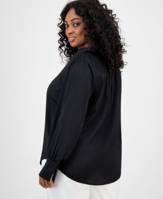 Plus Size Long-Sleeve V-Neck Blouse