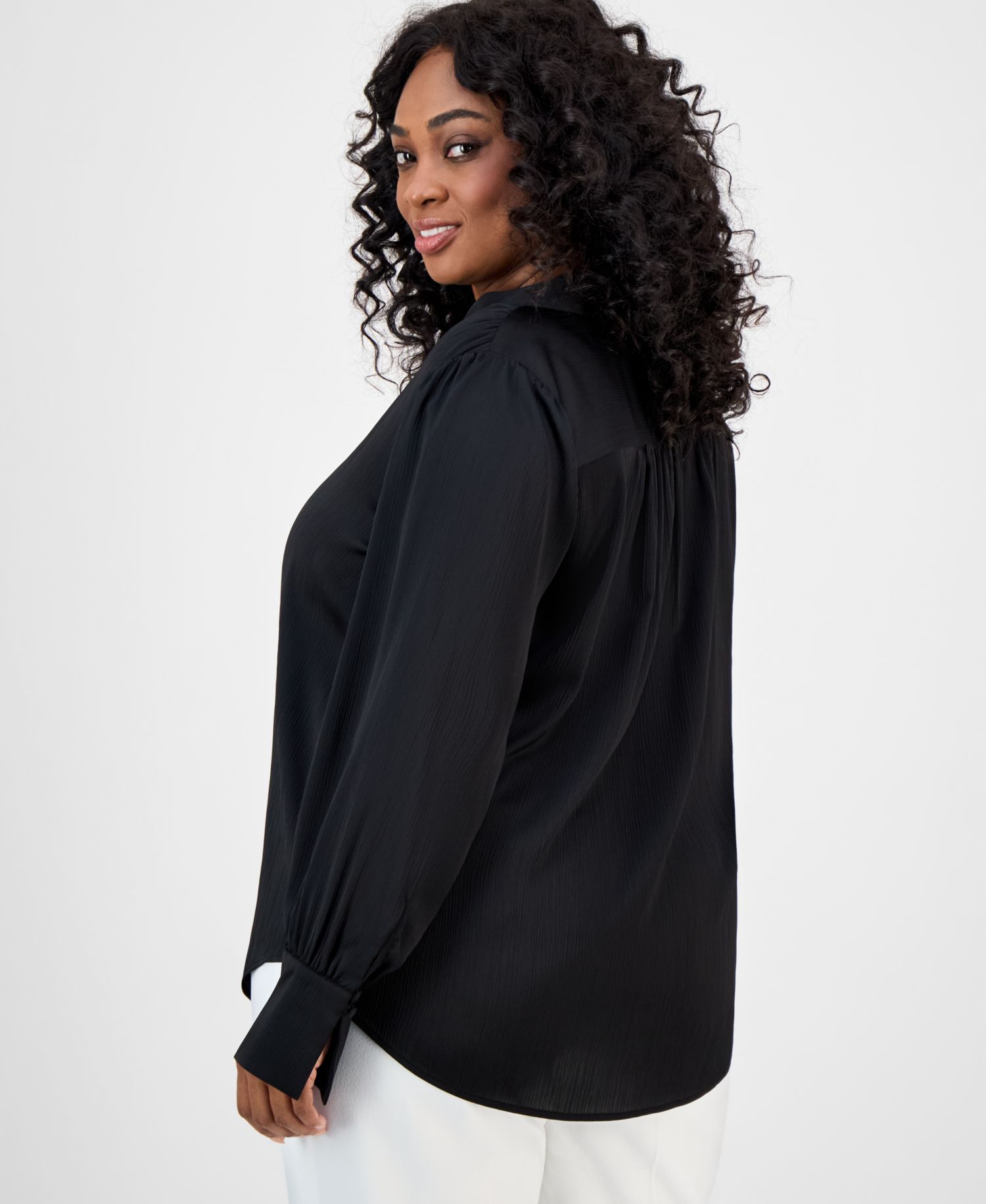 Plus Size Long-Sleeve V-Neck Blouse