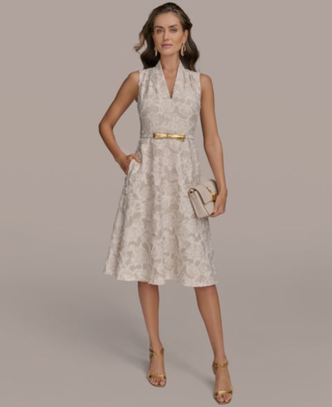 Женское платье Donna Karan New York Belted Jacquard, цвет: Песочный кремовый