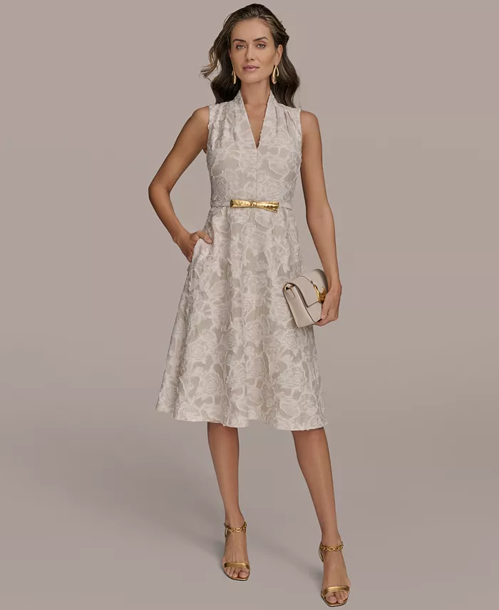 Women's Belted Jacquard Dress