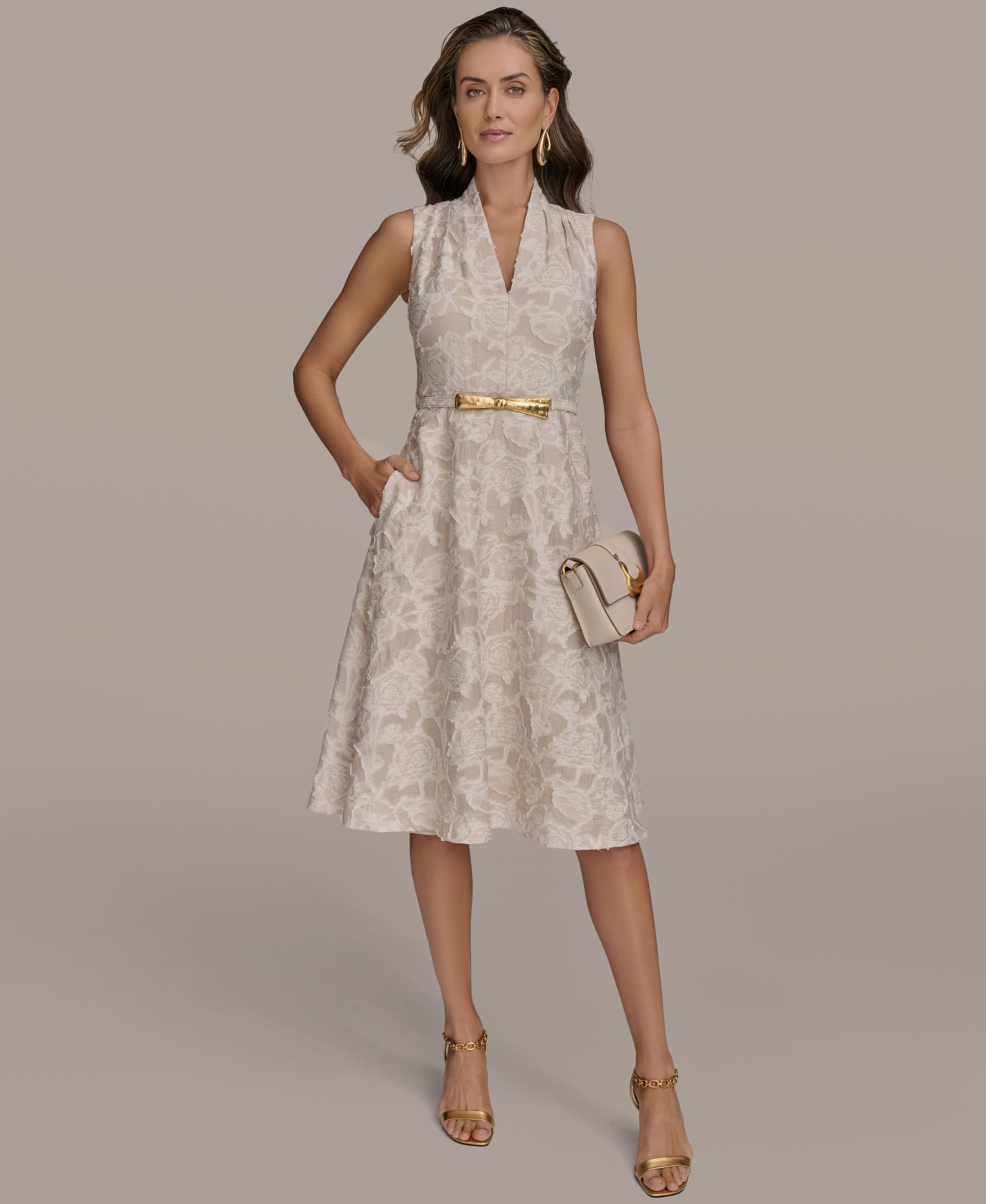 Women's Belted Jacquard Dress