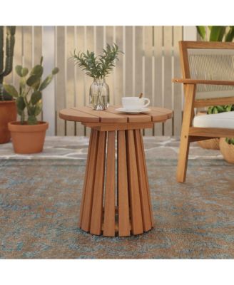 Outdoor Side Table, 17'' Natural Solid Wood Round Accent End Table, Modern Coffee Porch Tables for Indoor Outdoor, Plant Stand for Patio Garden Backyard