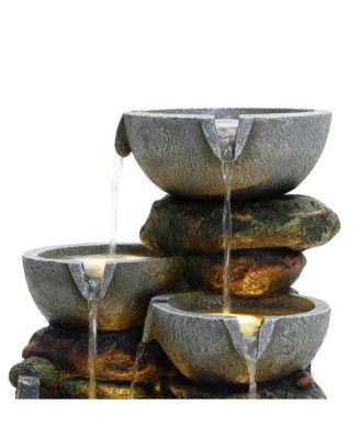 Gray 4-Bowl and 5-Tier 2.1-Feet Tall Outdoor Polyresin Fountain with Lights