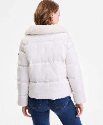 Women's Faux-Fur-Collar Zip-Front Puffer Coat