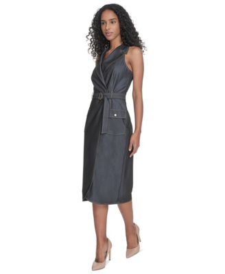 Calvin Klein Women's Belted Denim Faux-Wrap Dress Macy's
