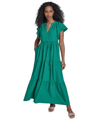 Calvin Klein - Women's Split-Neck Tiered Maxi Dress