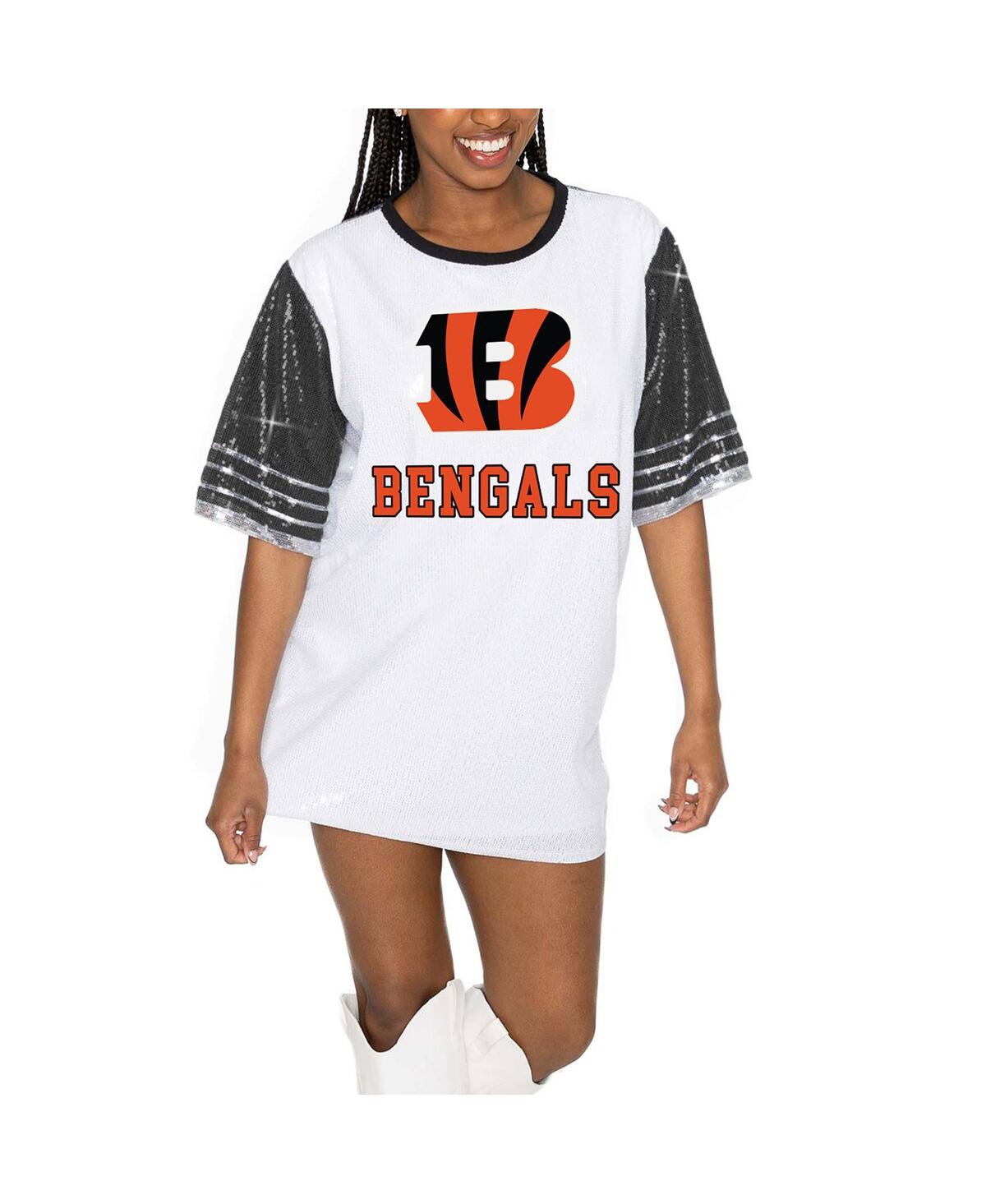 Shop Gameday Couture Women's White/black Cincinnati Bengals Bling It Full Sequin Jersey Dress In Black,white