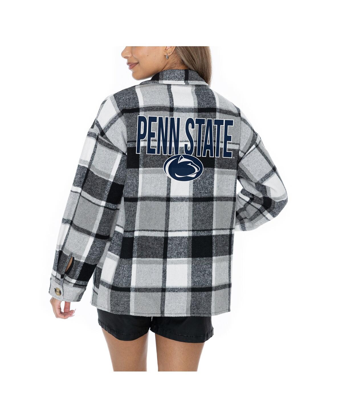 Shop Gameday Couture Women's Grey Penn State Nittany Lions Long Sleeve Brushed Plaid Button-up Overshirt Jacket In Gray