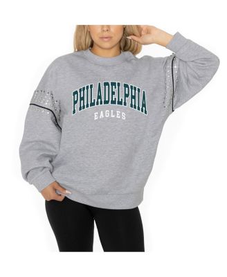 Gameday Couture - Women's Ash Philadelphia Eagles Rhinestone Drop Shoulder Oversized Fleece Pullover Sweatshirt
