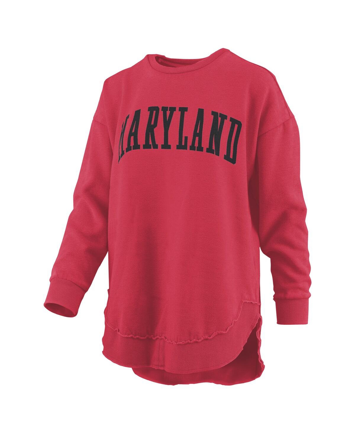 PRESSBOX WOMEN'SÂ RED MARYLAND TERRAPINS MELANGE PONCHO VINTAGE FLEECE LONG SLEEVE PULLOVER SWEATSHIRT 