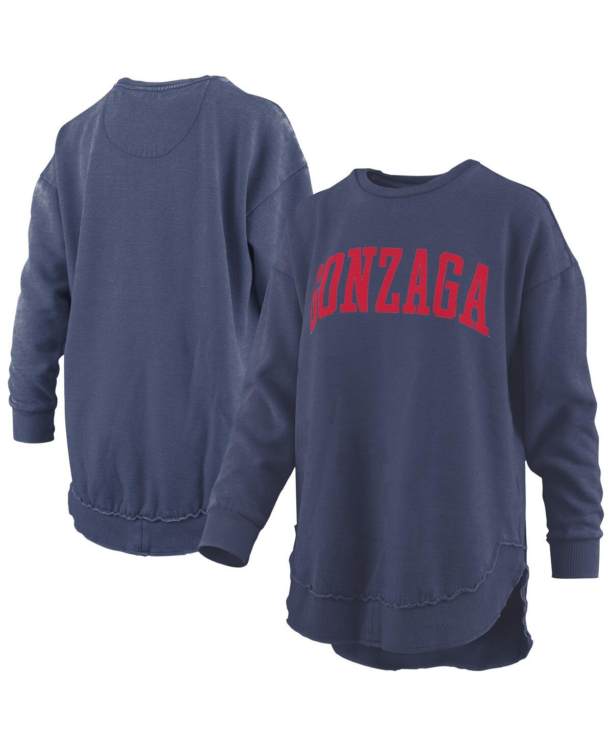 PRESSBOX WOMEN'SÂ NAVY GONZAGA BULLDOGS MELANGE PONCHO VINTAGE FLEECE LONG SLEEVE PULLOVER SWEATSHIRT 