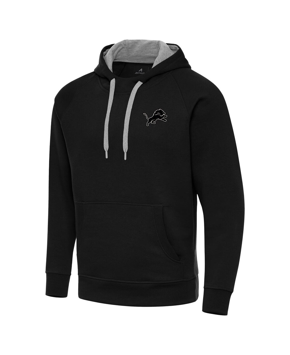 ANTIGUA MEN'S BLACK DETROIT LIONS BRUSHED CARBON VICTORY PULLOVER HOODIE