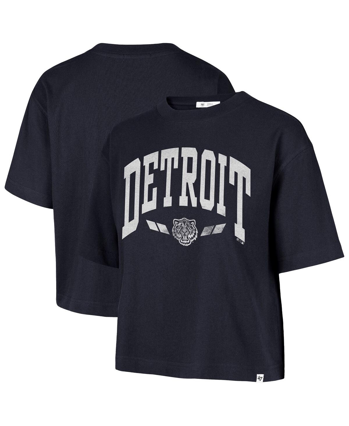47 BRAND WOMEN'S NAVY DETROIT TIGERS CITY CONNECT SHALE DROP SHOULDER CROPPED T-SHIRT