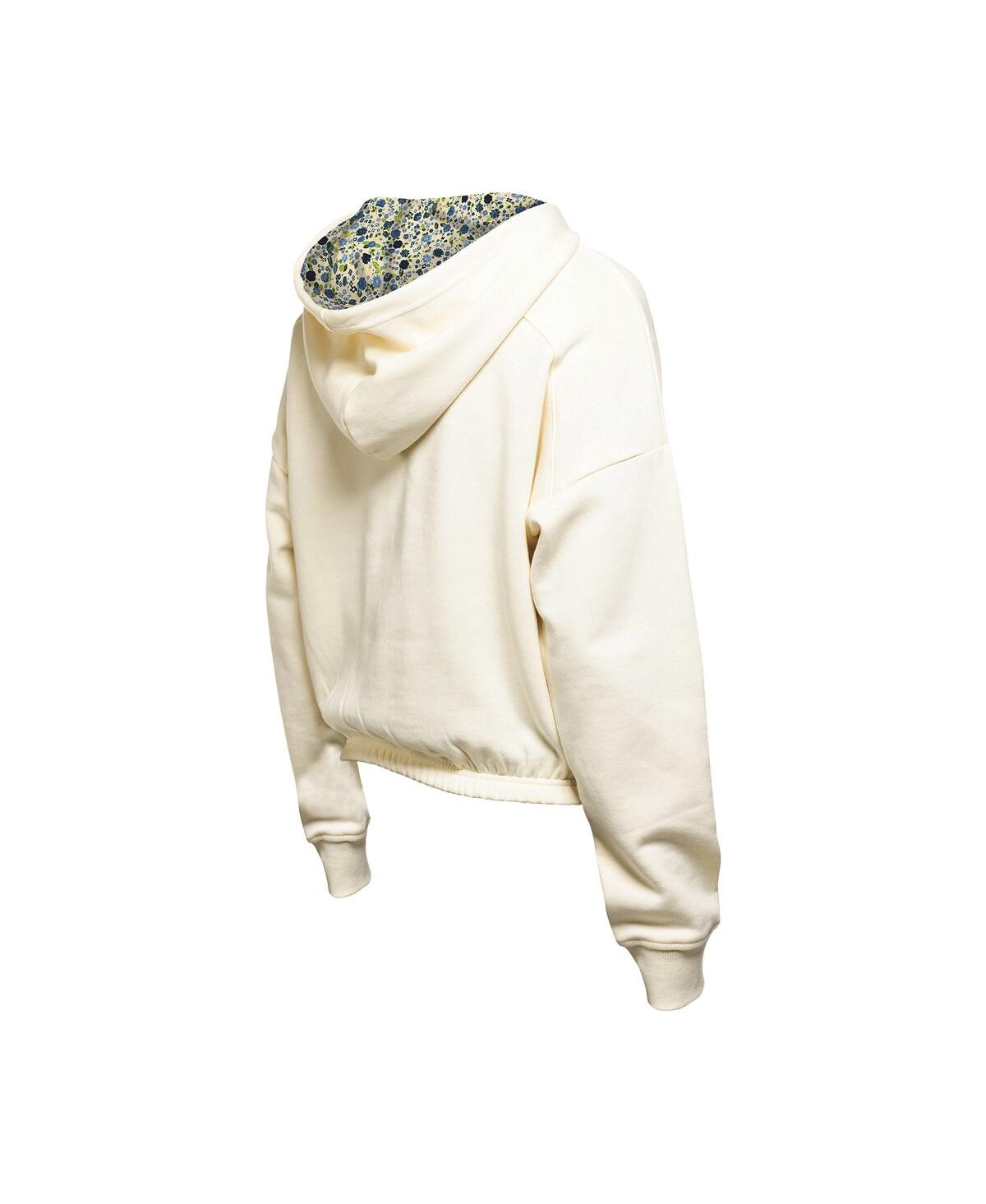 NEW ERA WOMEN'S CREAM VEGAS GOLDEN KNIGHTS GLAM GAME QUARTER-ZIP CROPPED FLORAL PULLOVER HOODIE 