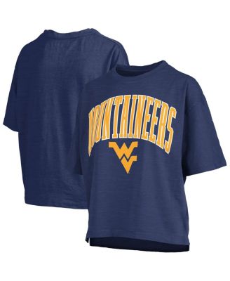 Pressbox - Women's&nbsp;Navy West Virginia Mountaineers Nelson Arch Over Logo Waist Length Oversized Slub T-Shirt