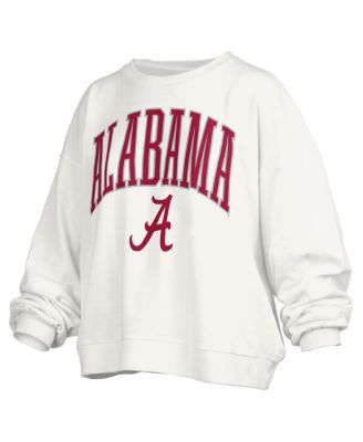 Women's&nbsp;White Alabama Crimson Tide Janise Arch Over Logo Waist Length Oversized Pullover Sweatshirt