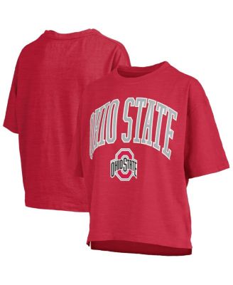 Pressbox - Women's&nbsp;Scarlet Ohio State Buckeyes Nelson Arch Over Logo Waist Length Oversized Slub T-Shirt