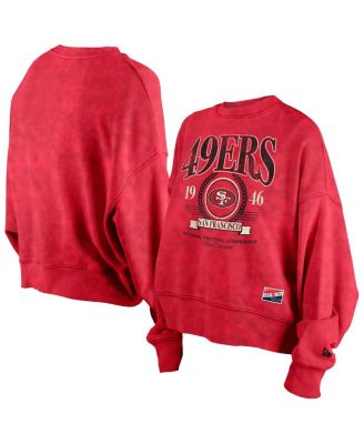 New Era - Women's  Scarlet San Francisco 49ers Throwback Boxy Sweatshirt