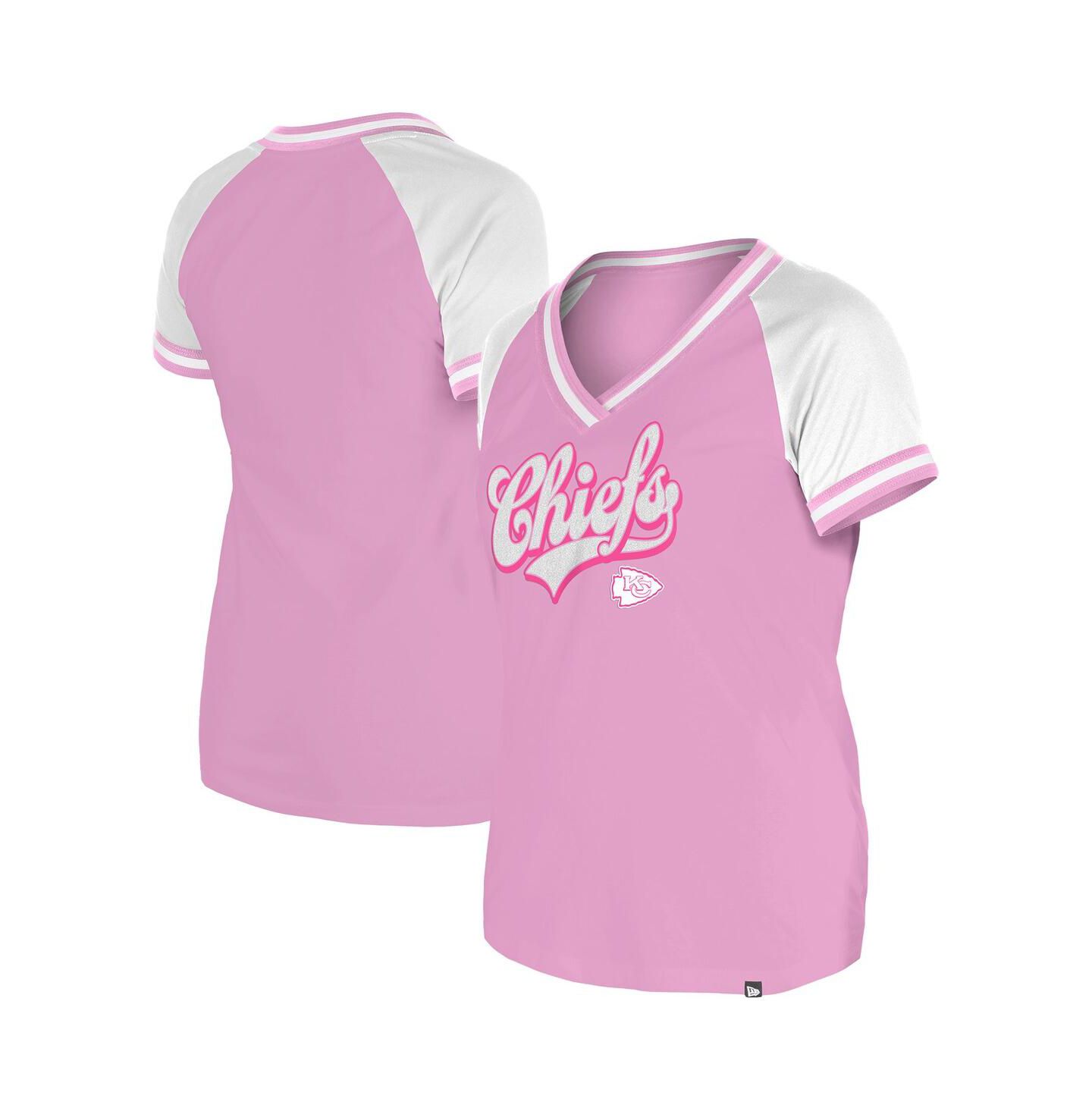 Женская футболка New Era Pink Kansas City Chiefs Color Multiplier V-neck — фото 1