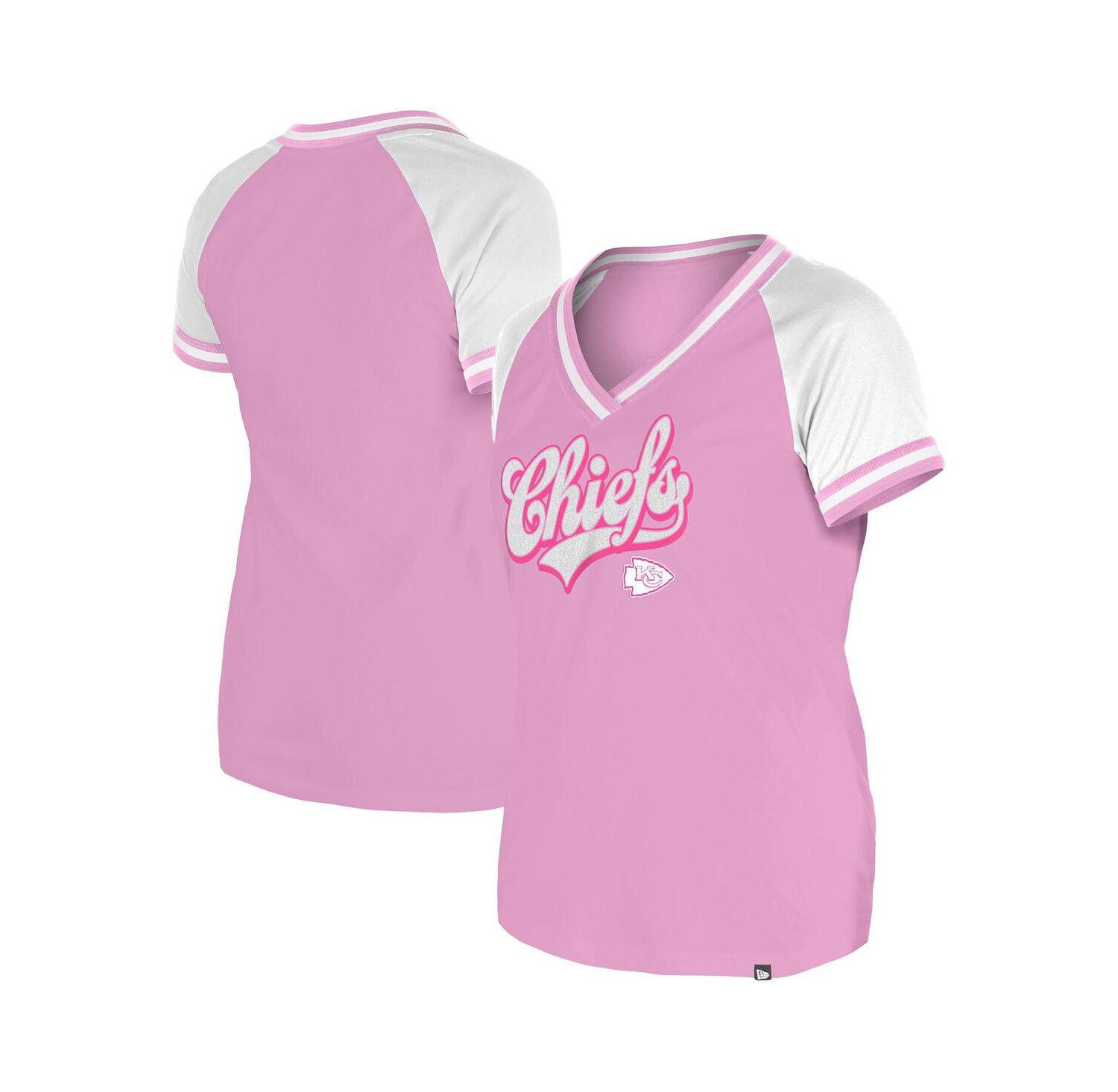 Women's Pink Kansas City Chiefs Color Multiplier V-neck T-Shirt