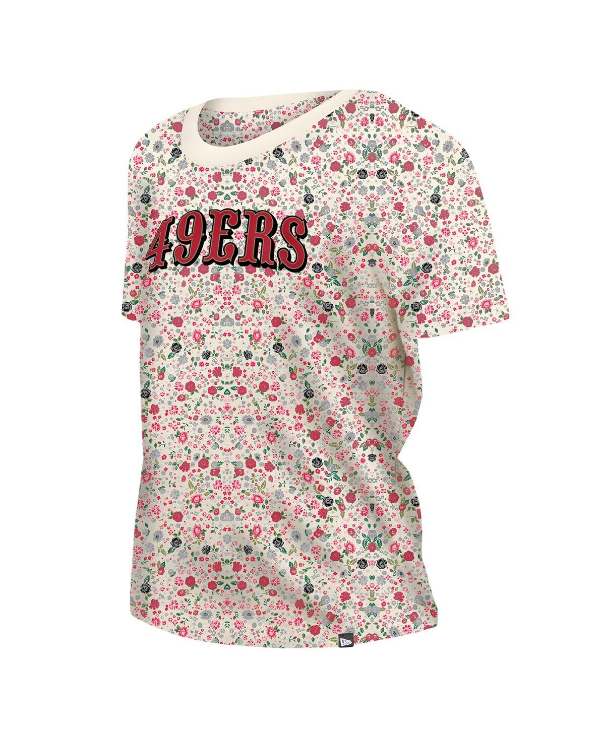 NEW ERA WOMEN'S CREAM SAN FRANCISCO 49ERS GLAM GAME FLORAL T-SHIRT 