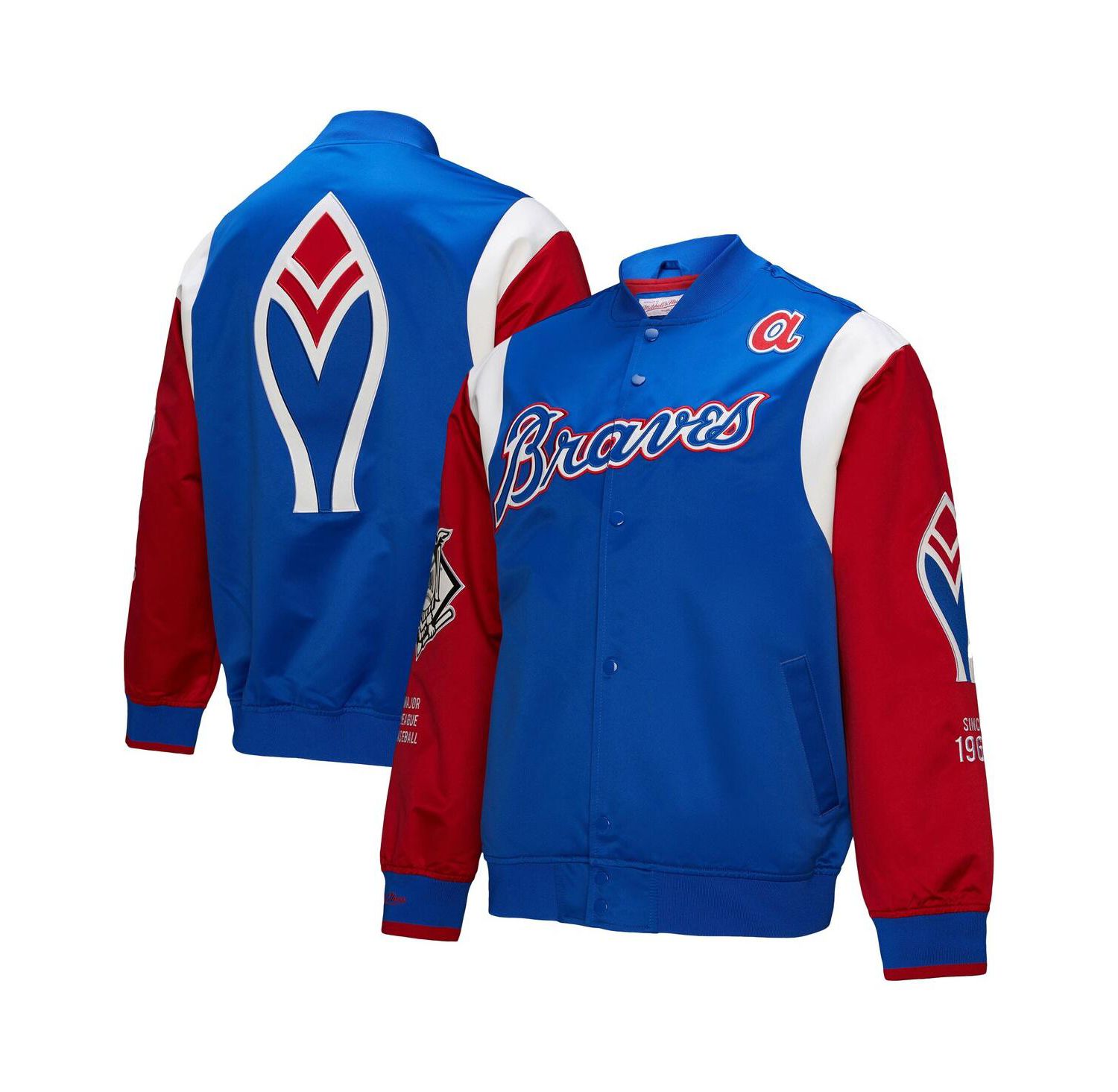 Men's Royal/Red Atlanta Braves Cooperstown Collection Team Origins Satin Full-Snap Jacket