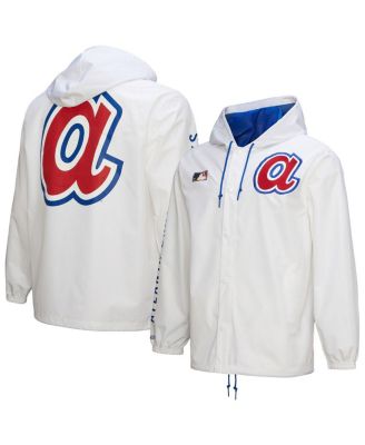 Mitchell & Ness - Men's White Atlanta Braves Vintage Full-Snap Hooded Coaches Jacket