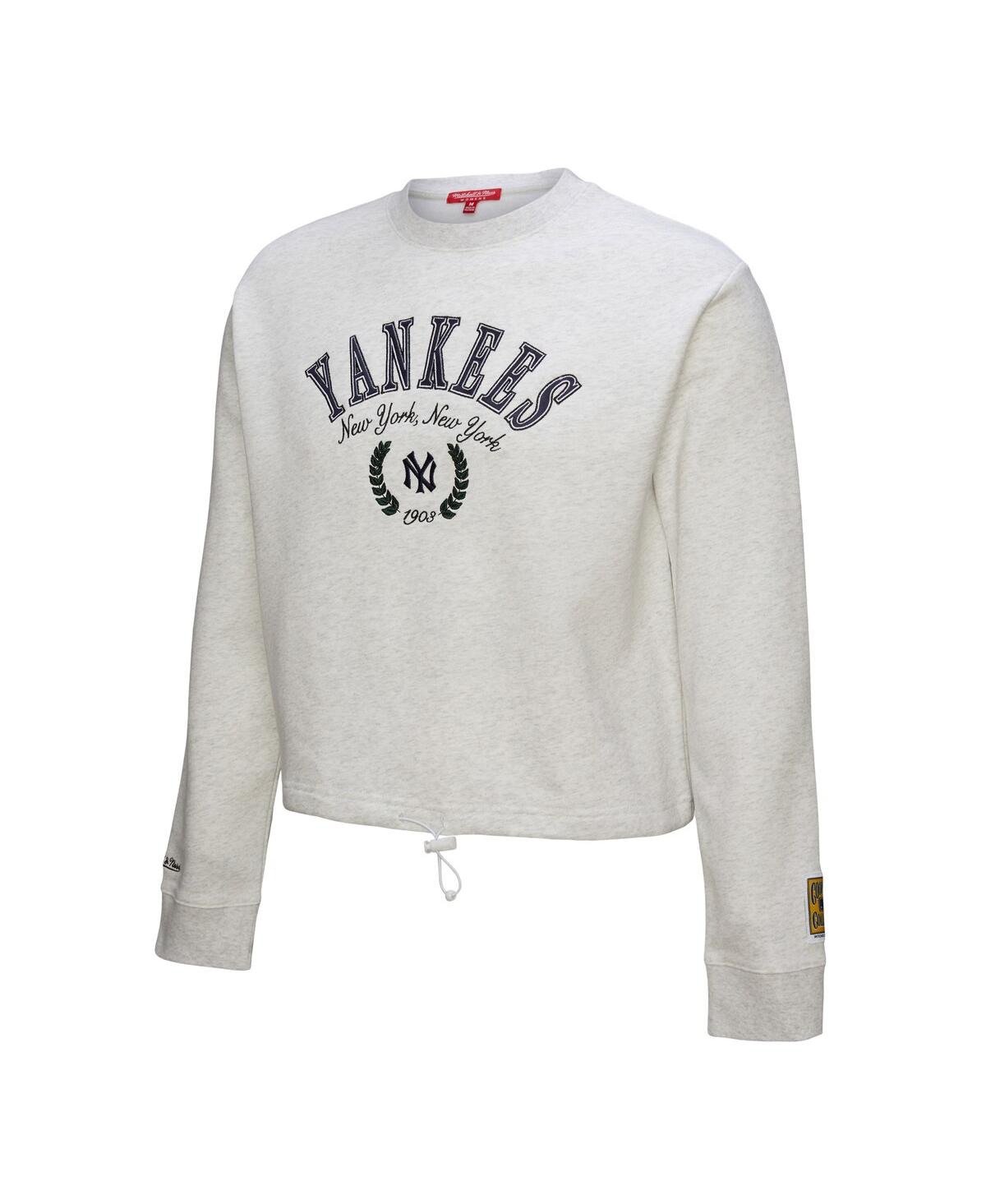 Mitchell & Ness Heather Gray New York Yankees Cropped Toggle Pullover Sweatshirt In Heather Gray