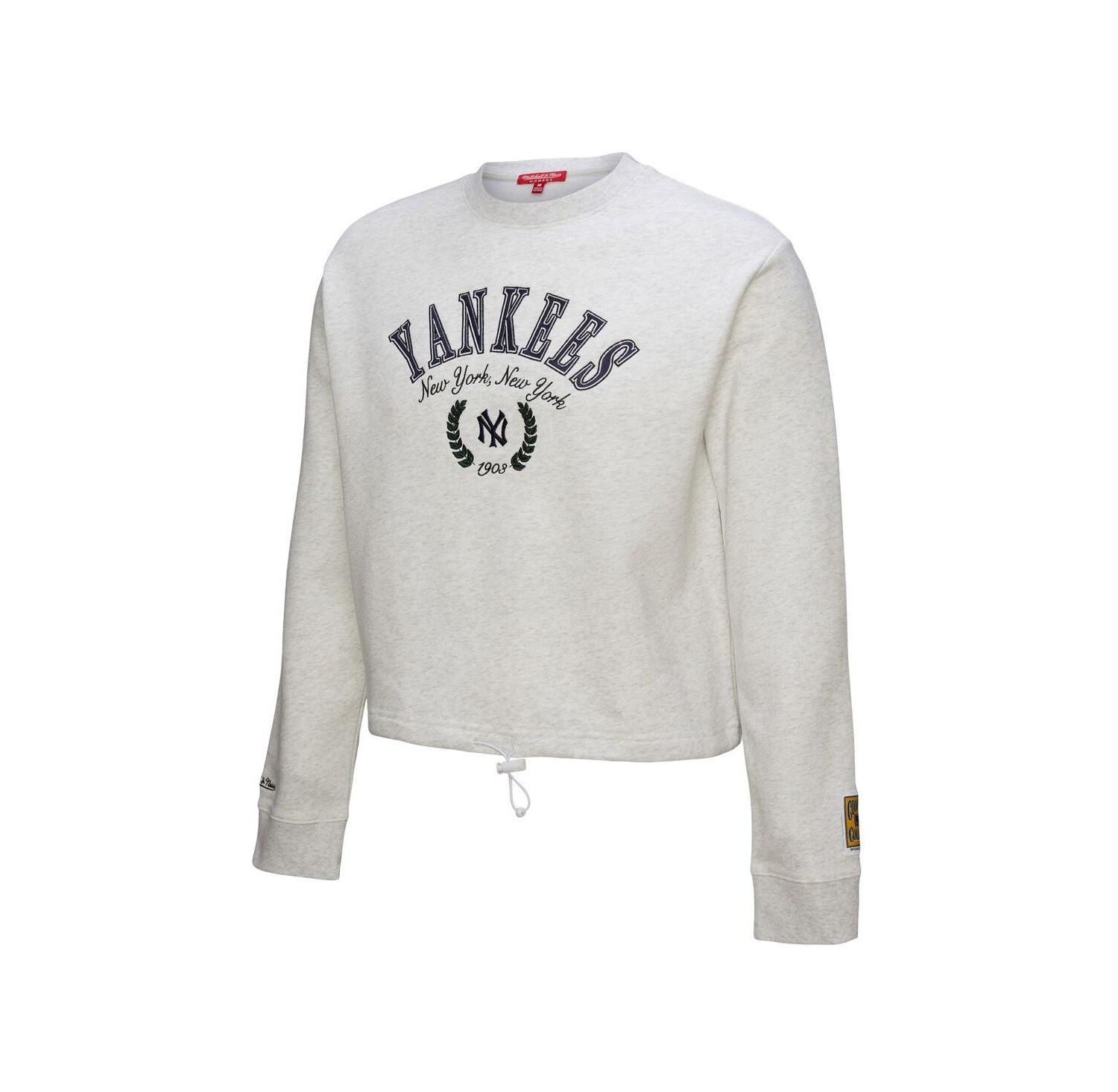 Women's Heather Gray New York Yankees Cropped Toggle Pullover Sweatshirt