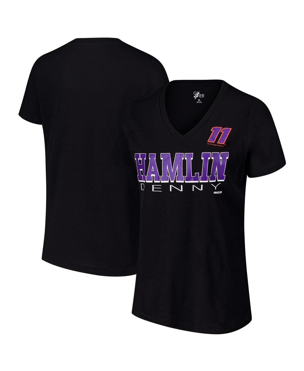 Women's Black Denny Hamlin Strategy V-Neck T-Shirt - Black