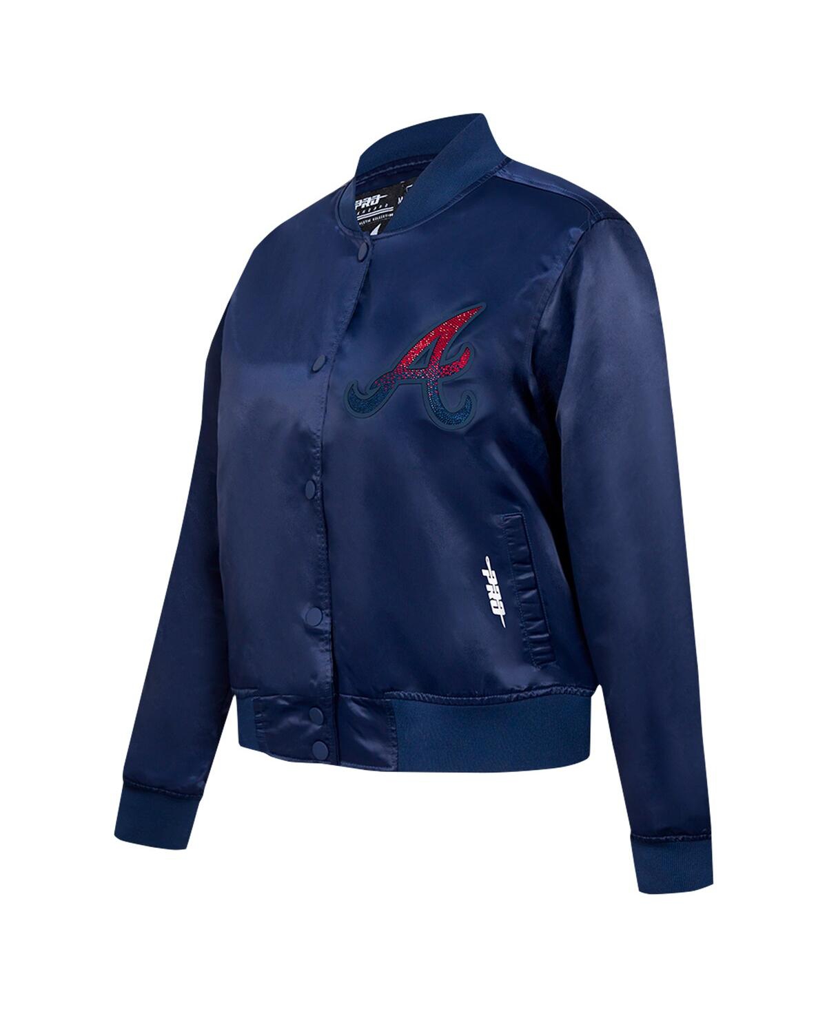 Pro Standard Women's Navy Atlanta Braves Rhinestone Satin Full-snap Jacket In Navy